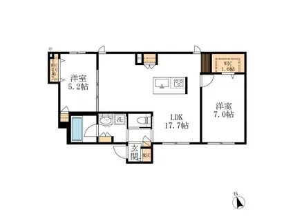 名鉄小牧線 小牧駅 徒歩29分 2階建 築1年(2LDK/1階)の間取り写真