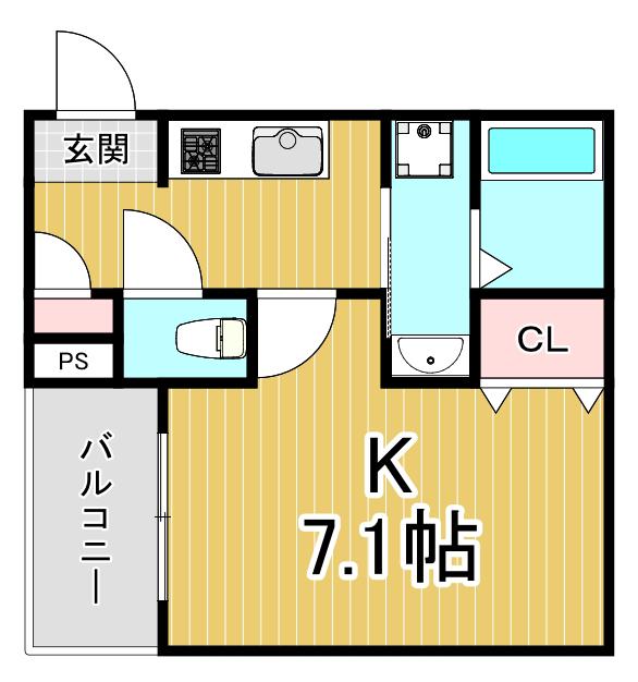 ココングランジュール川西小花(1K/3階)の間取り写真