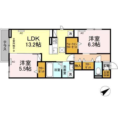 ディーシャンブル大黒田III(2LDK/1階)の間取り写真