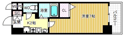 クリエイト21アテンドル梅田(1K/2階)の間取り写真