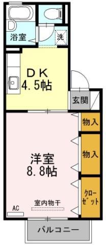 プレステージュ21 I棟(1DK/2階)の間取り写真