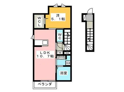 ラ ペ・クロシェットM(1LDK/2階)の間取り写真