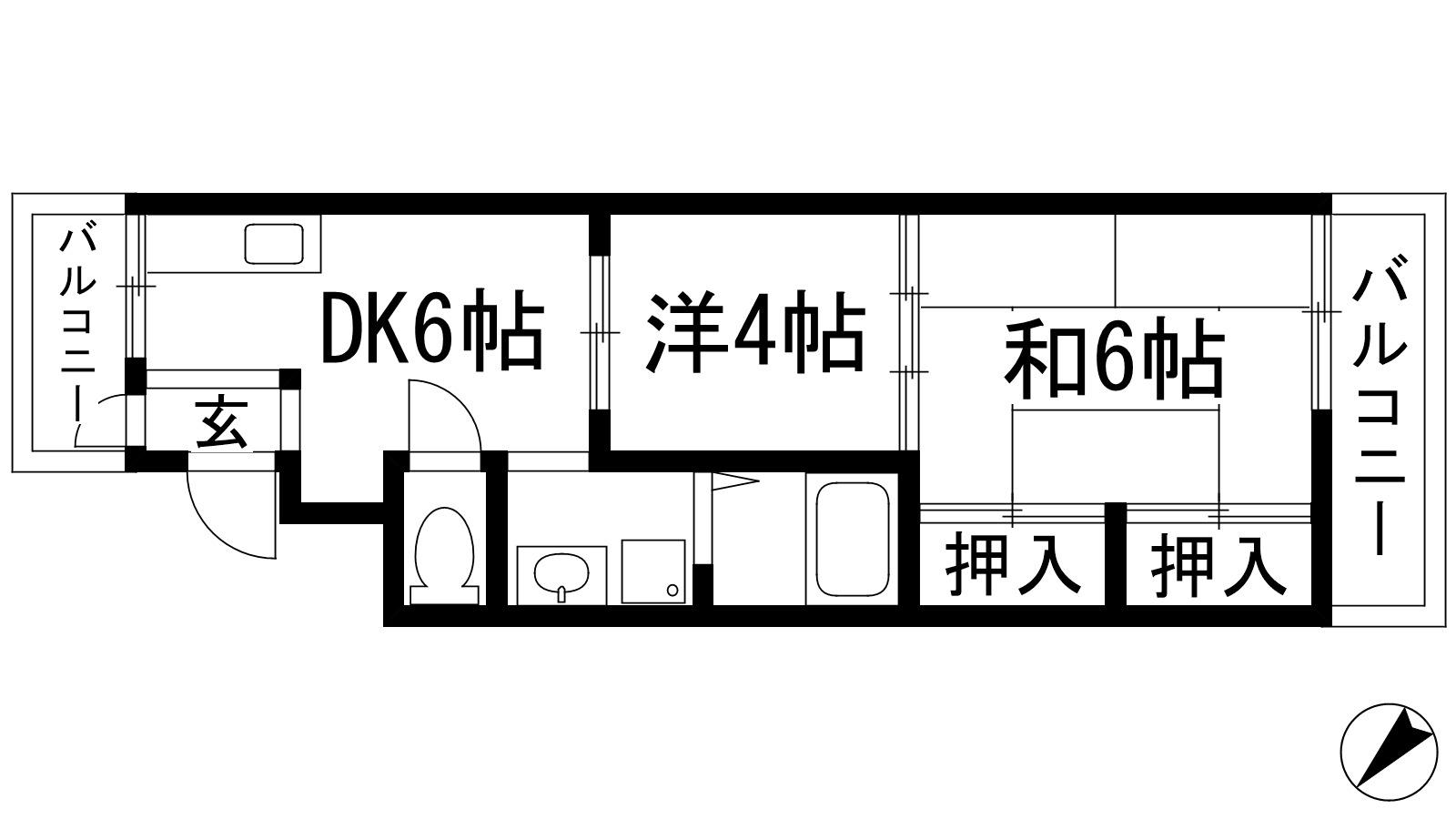 第二中村マンション(2DK/4階)の間取り写真