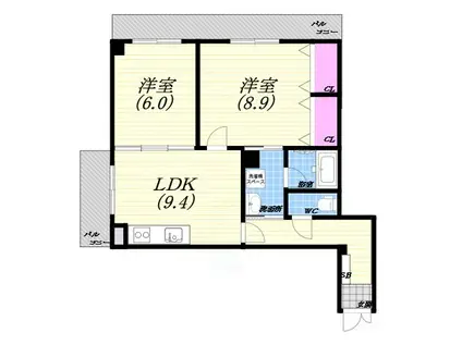 芦屋打出レックスマンション(2LDK/1階)の間取り写真