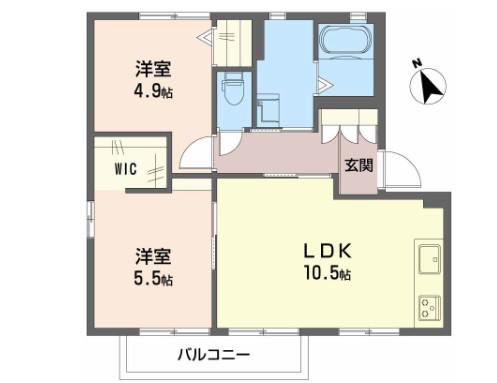 シャン・ド・フルール(2LDK/2階)の間取り写真