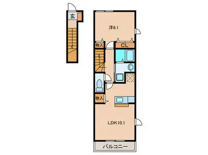 ブルースカイII(1LDK/2階)の間取り写真