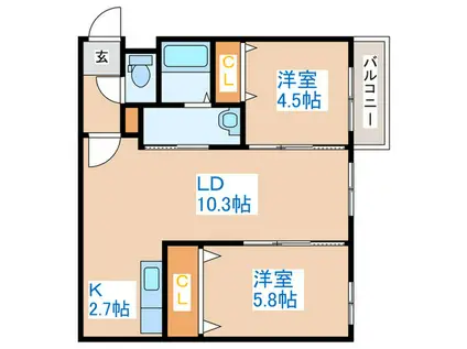 アートレータ発寒(2LDK/4階)の間取り写真