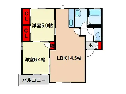 セピアコート観世B(2LDK/2階)の間取り写真
