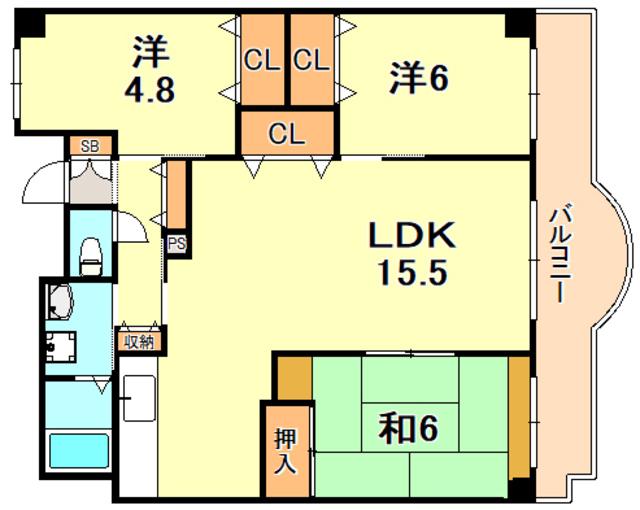 ハイツレインボー塩屋(3LDK/1階)の間取り写真