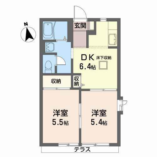 ヴィラージュ折立(2DK/1階)の間取り写真