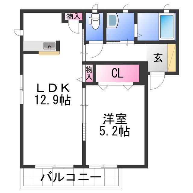 シャーメゾン日前(1LDK/1階)の間取り写真