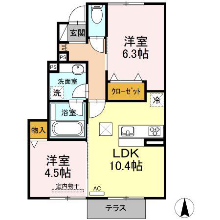 ベルネージュII(2LDK/1階)の間取り写真