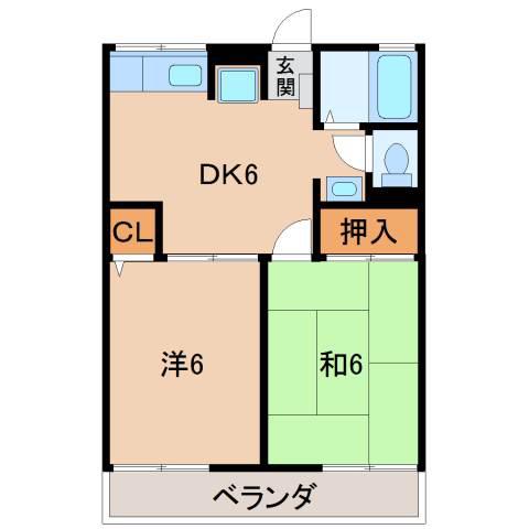 三葛ハイツ(2DK/2階)の間取り写真
