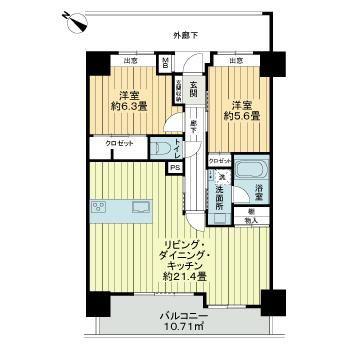ライオンズ城岳南(2LDK/8階)の間取り写真