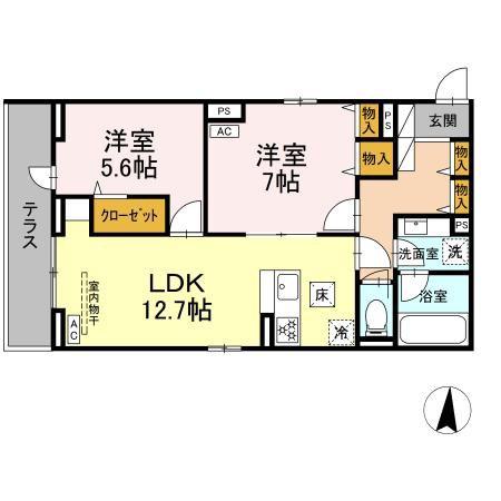 エスペリア中央林間5丁目(2LDK/1階)の間取り写真