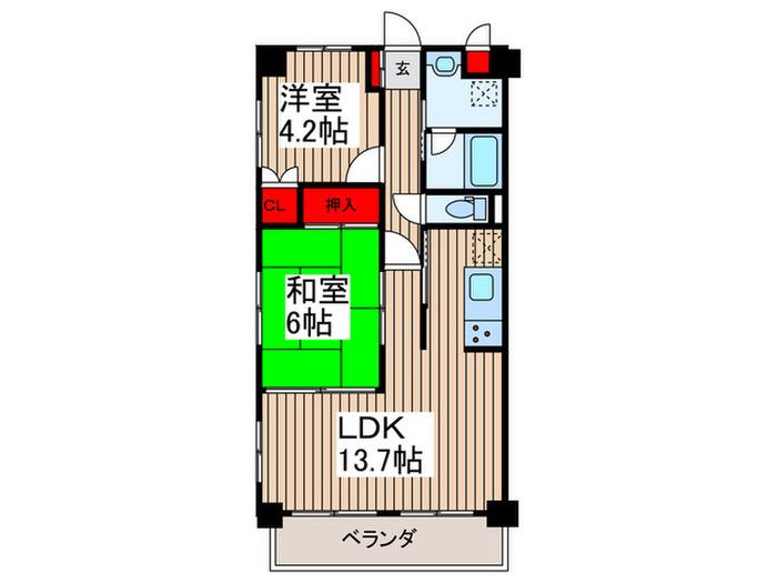 エスバイエルマンション越谷(2LDK/3階)の間取り写真