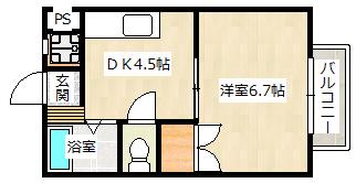 パステル中央(1DK/1階)の間取り写真