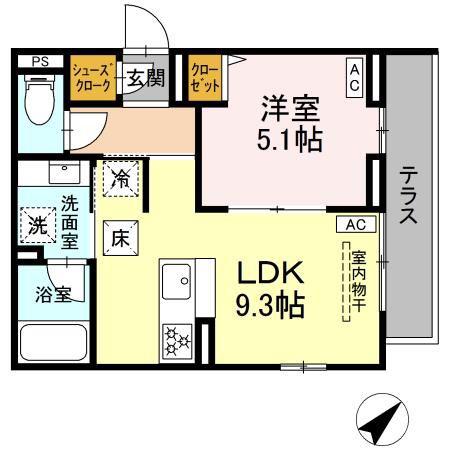 ジェルベーラ東柏ヶ谷(1LDK/1階)の間取り写真