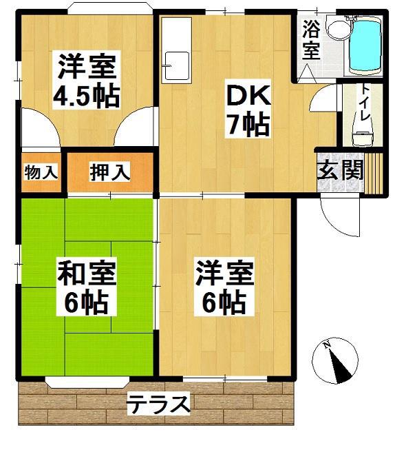 ガーデンヒルC棟(3DK/2階)の間取り写真