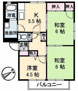 エクセル向井B棟(3K/2階)の間取り写真