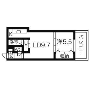リヴェール山鼻(1LDK/2階)の間取り写真