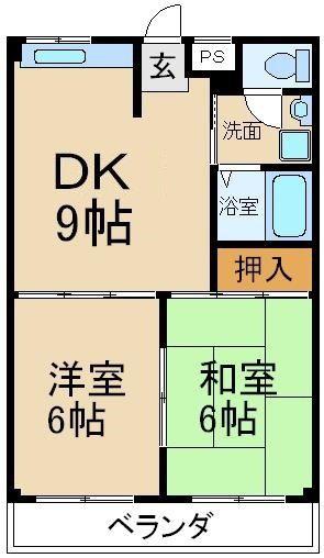 シャトーキタII(2DK/1階)の間取り写真