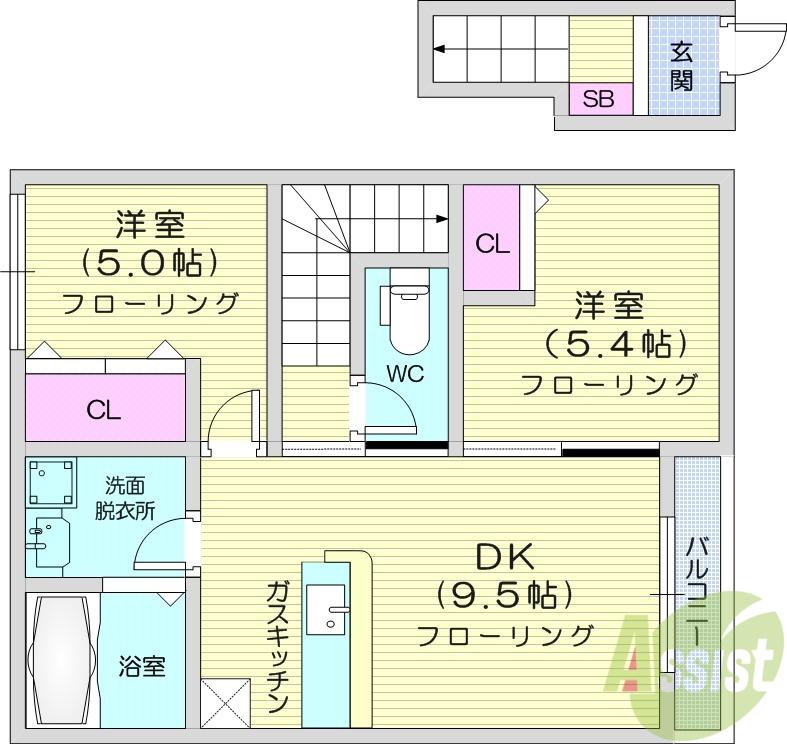 プランドール・アイ(2DK/2階)の間取り写真