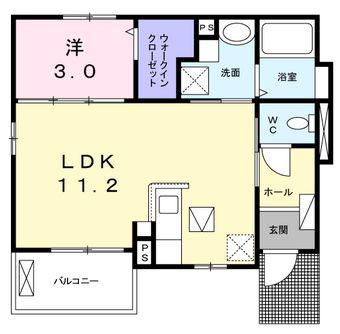 ドムスソーレ(1LDK/1階)の間取り写真