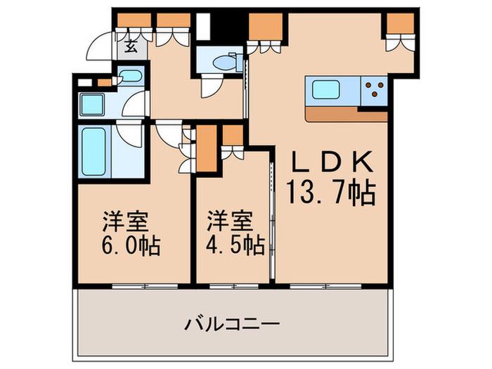 パークタワー北浜(2LDK/14階)の間取り写真
