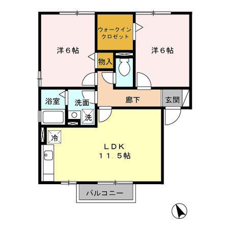 クレストコートA・B(2LDK/2階)の間取り写真