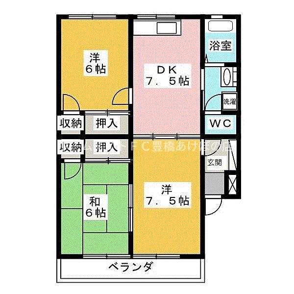 ウイングコート叶(3DK/1階)の間取り写真