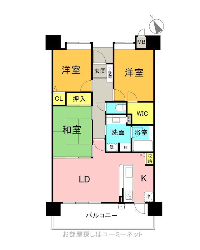ダイアパレス高麗本通(3LDK/13階)の間取り写真