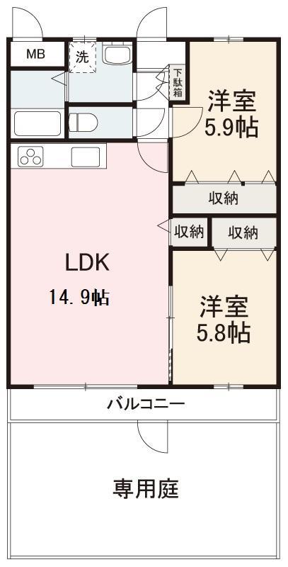 ループサイド(2LDK/1階)の間取り写真