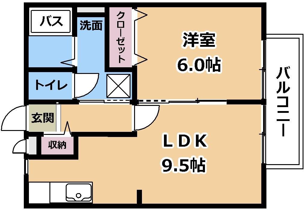 カサベルデ追分(1LDK/2階)の間取り写真