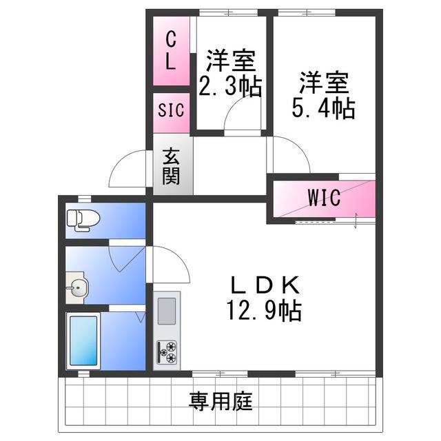 ディアス北村(2LDK/1階)の間取り写真