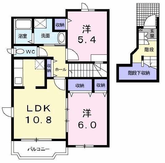 メゾン・ラフィネ(2LDK/2階)の間取り写真