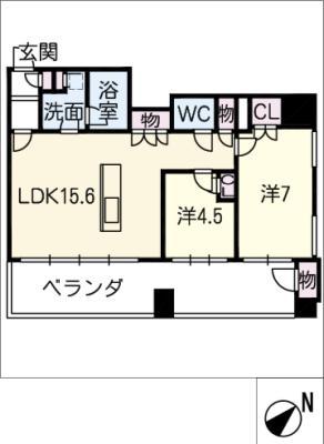 ラア・ケア覚王山(2LDK/14階)の間取り写真