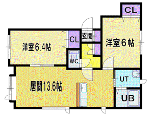 リバーサイド壱番館(2LDK/2階)の間取り写真