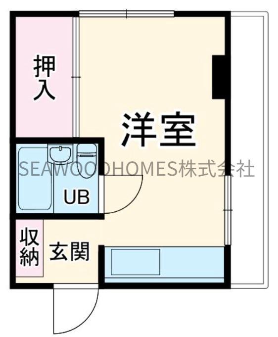 睦月ビル(1DK/3階)の間取り写真