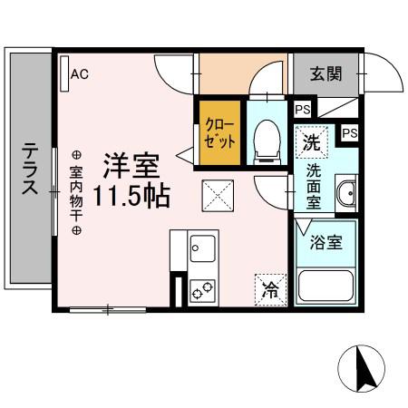 プランドールT・八幡(ワンルーム/2階)の間取り写真