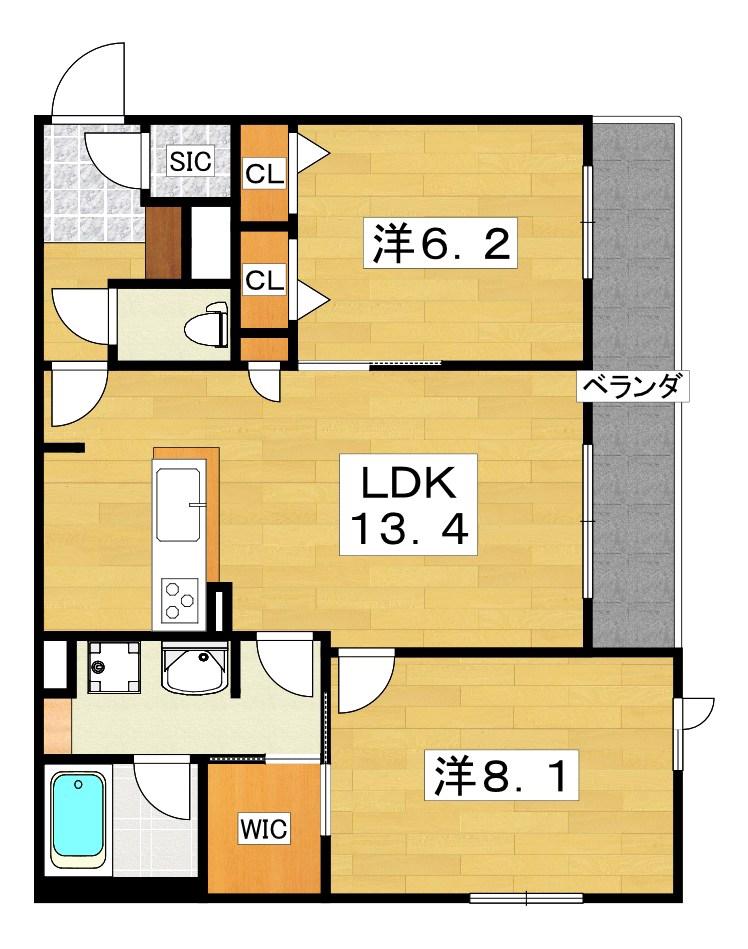シャーメゾン スターセント(2LDK/2階)の間取り写真