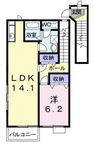 フォンテ-ヌA(1LDK/2階)の間取り写真