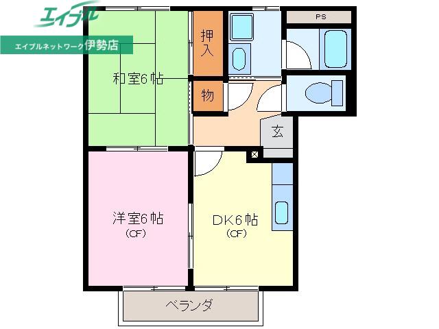サンフォレストA(2DK/2階)の間取り写真