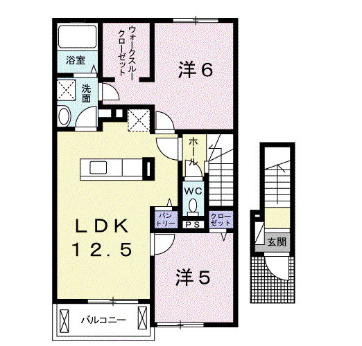 ラ・リュー B(2LDK/2階)の間取り写真