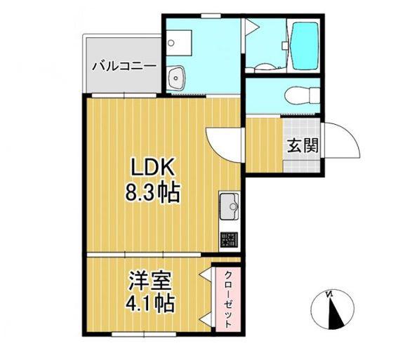 ティーレグノ羽犬塚 A棟(1LDK/1階)の間取り写真