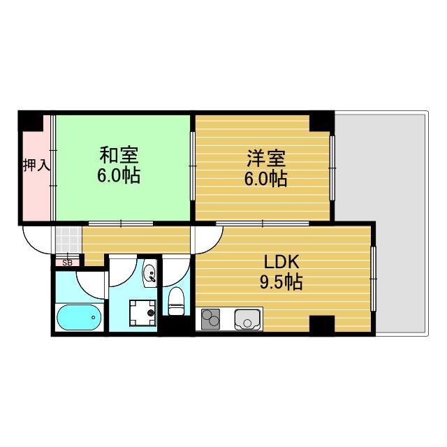 新居マンション(2LDK/5階)の間取り写真