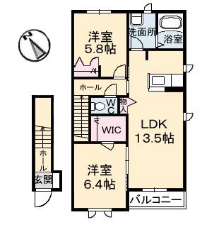 パッサーレ壱番館(2LDK/2階)の間取り写真