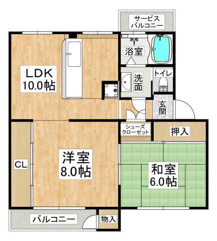 鶴甲コーポ(2LDK/3階)の間取り写真