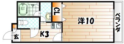 グランオヴェストII(1K/3階)の間取り写真