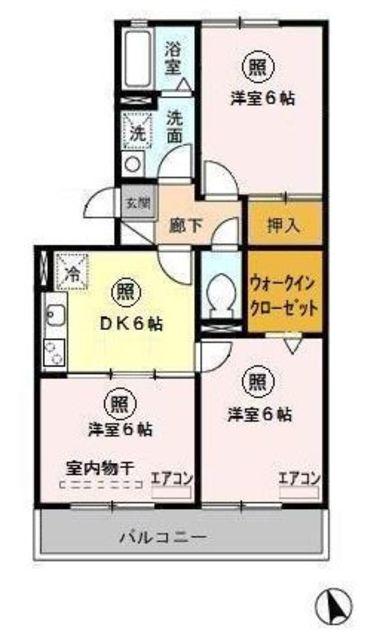 オークコート(3DK/2階)の間取り写真